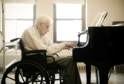 Composers Michael Wolniakowski and 98 year-old Paul Bouman at Grace Lutheran Church in River Forest, Il. Chicago photographer Alex Garcia