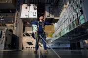 Cruz Guzman, a window washer with Corporate Cleaning Services, shows off his enthusiasm for his job, with the help of his safety harness, while descending from the top of the American Medical Association building in Chicago.   Chicago photojournalist Alex Garcia