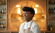 Chef Mariya Russell, chef de cuisine at Kumiko and Kikkō on the near west side of Chicago, poses in the cocktail bar on the first floor.  Image by Chicago portrait photographer Alex Garcia